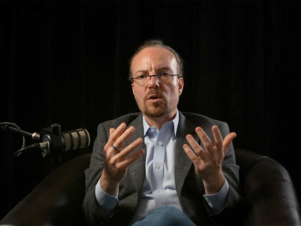 Dan a local FinTech analyst doing his solo podcast set with our Teleprompter.