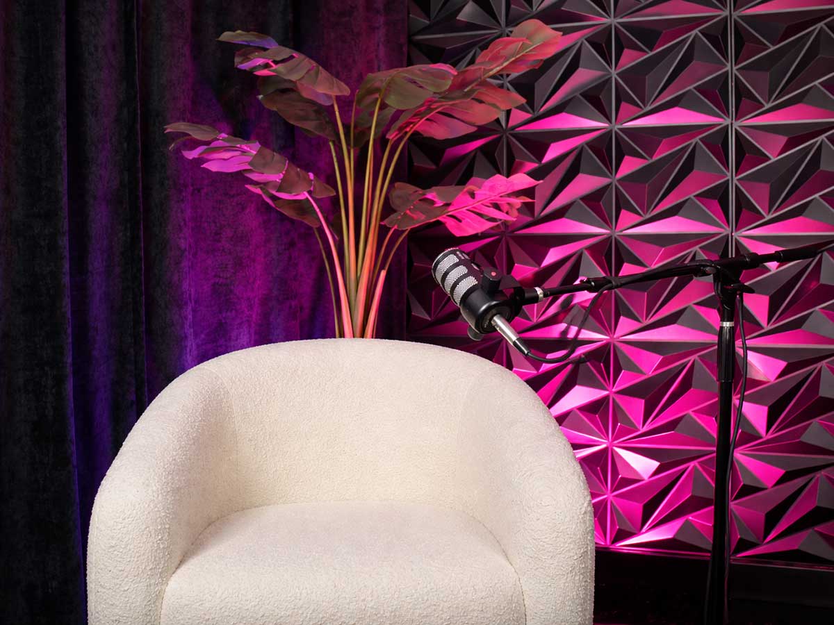 White chair, pink background, solo set