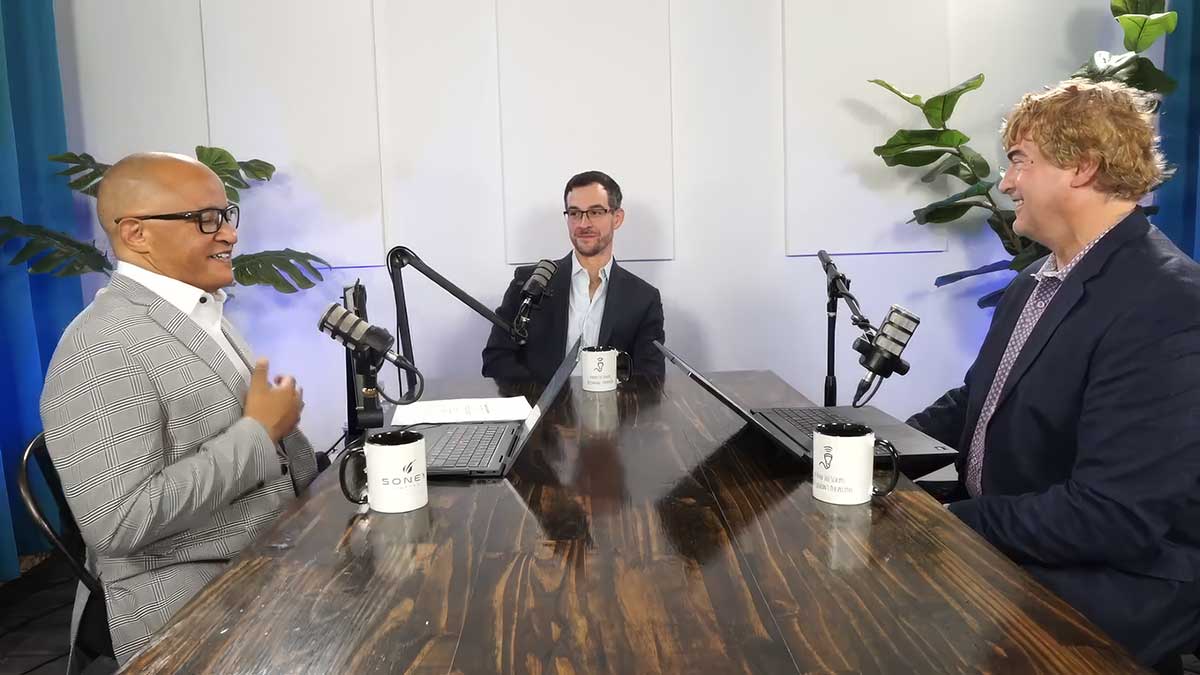 Sonex Health three person table set podcast interview