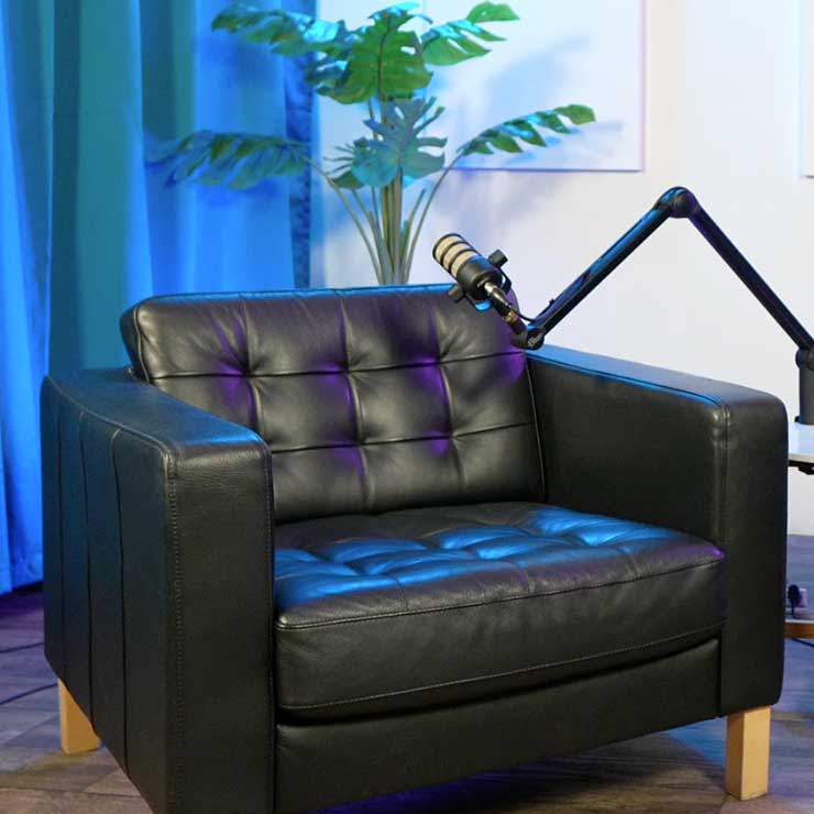 new teal set with light blue mood lighting and black leather chair